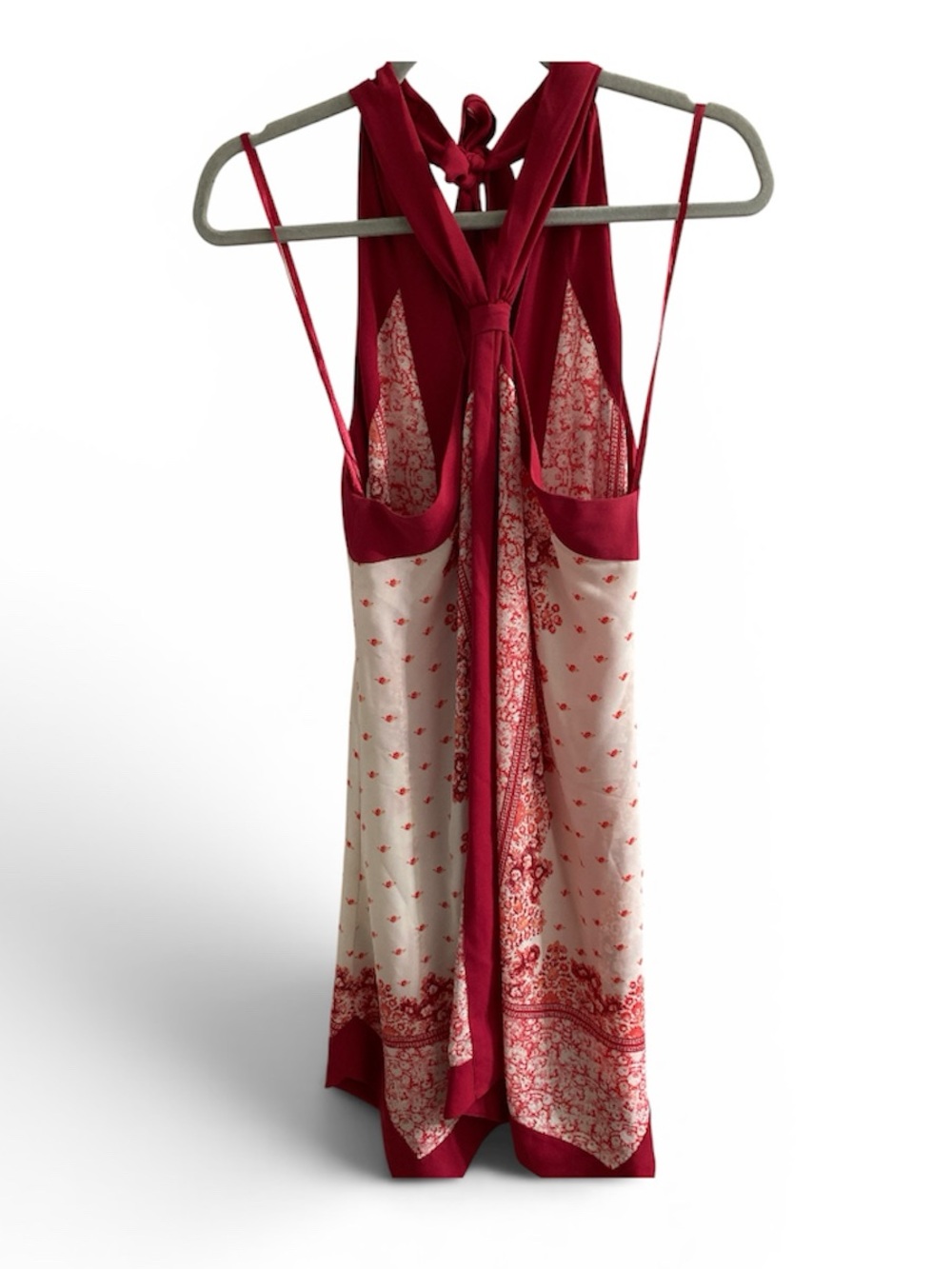BCBGMaxAzria Red and White Floral Halter Dress